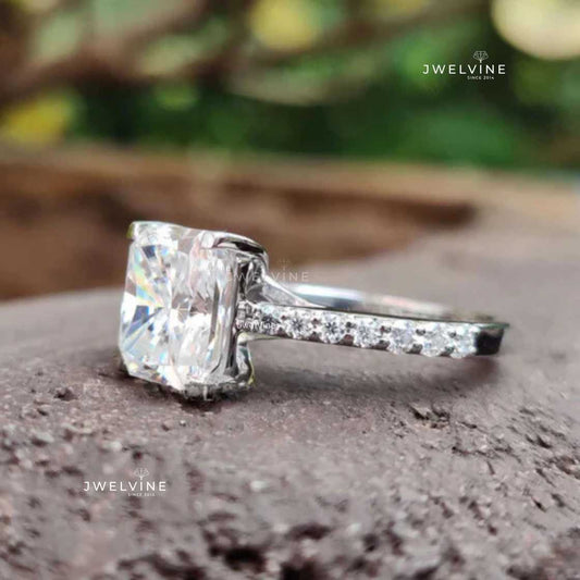 3.98 TCW Colorless Radiant Cut Trellis Pave Moissanite Engagement Ring