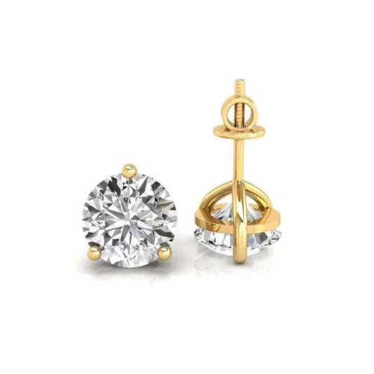 6.00 MM Round Moissanite Lovely Three Prong Martini Stud Earrings