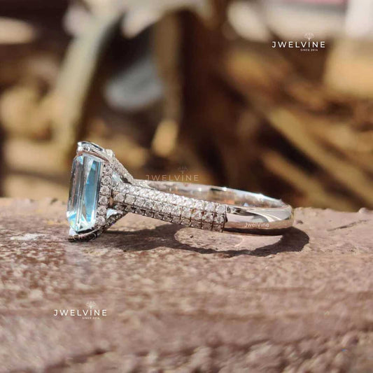 4.94 TCW Aquamarine Radiant Unique and Lovely Micro Pave Engagement Ring