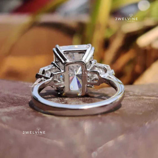 6.89 Emerald Cut Tapered Baguette Three Stones Engagement Ring