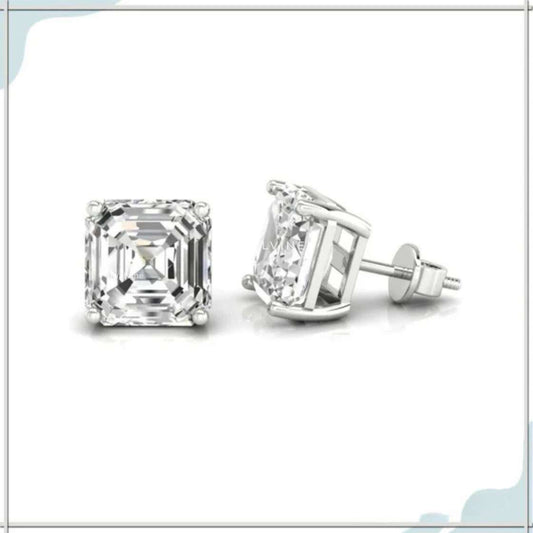 6.50 MM Asscher Cut Moissanite Stud Earrings, Wedding Earrings