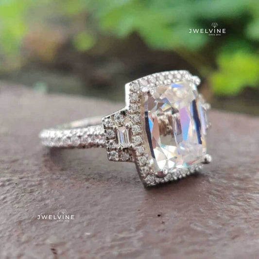 5.10 TCW Cushion Cut Old European Cut Moissanite Halo Engagement Ring