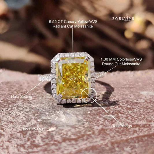 Canary Yellow 7.24 TCW Radiant Cut Moissanite Halo Engagement Ring