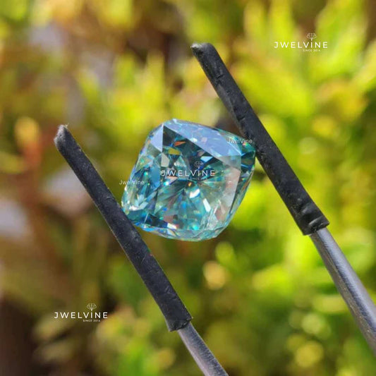 7.40 CT Cushion Brilliant Cut Cyan Blue Loose Moissanite for Wedding Ring