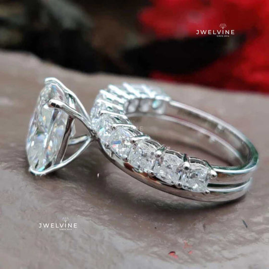 5.20 TCW Cushion Brilliant Cut Half Eternity Moissanite Bridal Set