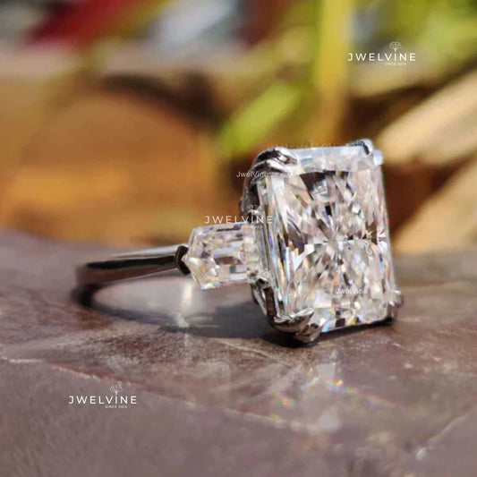 6.82 CT Radiant Cut Colorless Moissanite Three Stones Engagement Ring