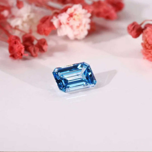 Emerald Cut Fancy Vivid Blue Lab Grown Diamond for Engagement Ring