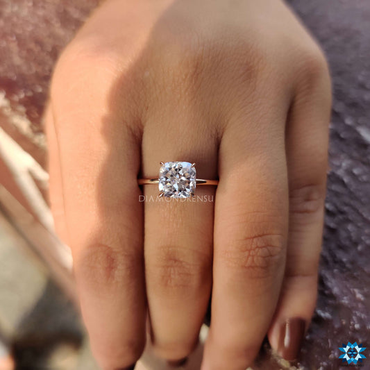 2.17 CT Unique Cushion Rensu Cut Moissanite Solitaire Engagement Ring