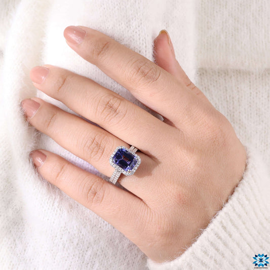 December Birthstone Ring, Rare 6.25 CT Emerald Cut Natural Tanzanite Engagement Ring