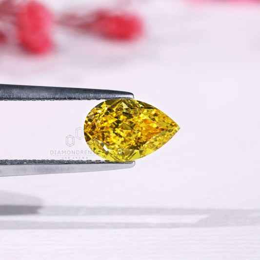 Rare 1.50 CT Pear Cut Yellow Lab Grown Diamond, Loose CVD Diamond