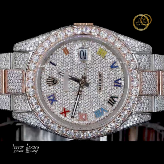 Full Iced Out Moissanite Diamond Watch with Roman Numerals by Ivevar