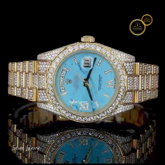 Full Iced Out Moissanite Diamond Watch for Men with Gold Strap by Ivevar