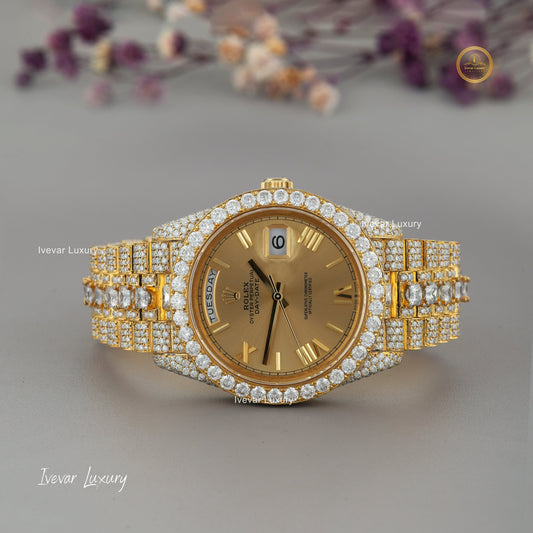 Luxury Full Iced Out Moissanite Diamond Watch with Luminous Hands by Ivevar