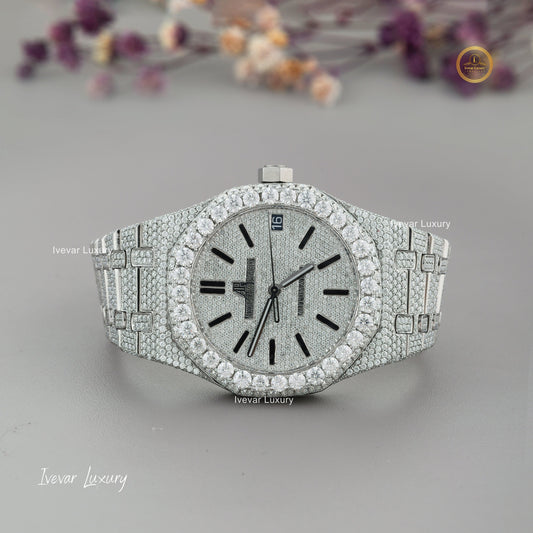 Luxury Full Iced Out Moissanite Diamond Skeleton Watch by Ivevar