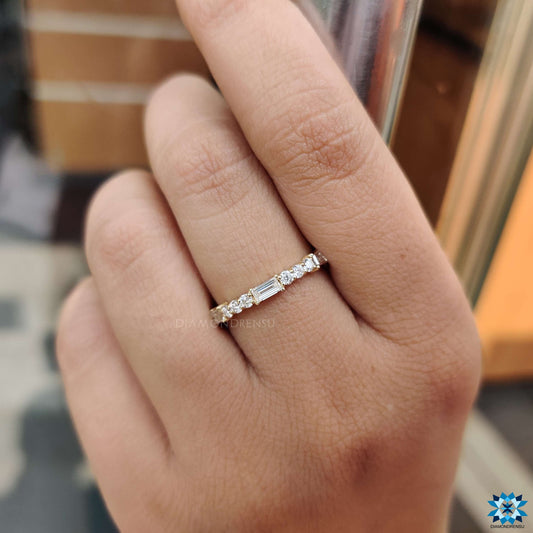 Baguette and Round Moissanite Eternity Wedding Band