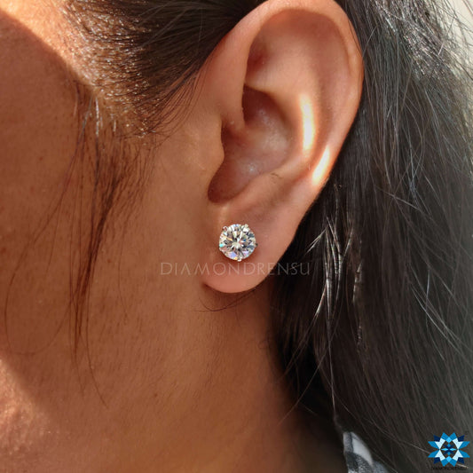 2.44 TW Round Brilliant Cut Colorless Moissanite Five Prong Stud Earrings