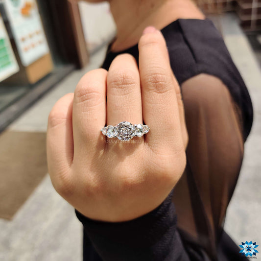 Five Stone Engagement Ring, 4.91 TW Jubilee Cut Moissanite Ring