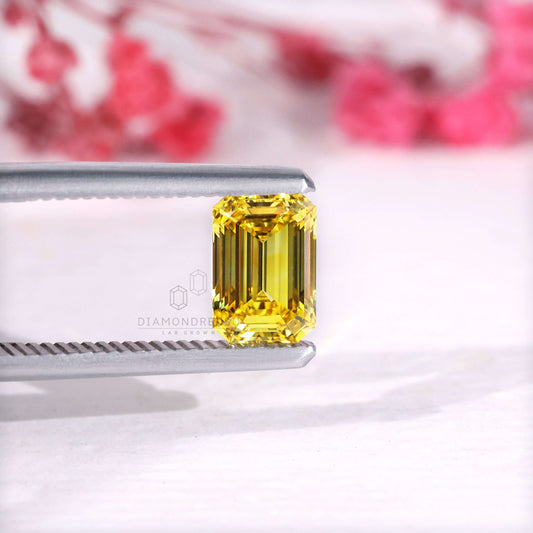 1.11 CT Emerald Cut Lab Grown Diamond, Yellow Color Loose Lab Created Diamond