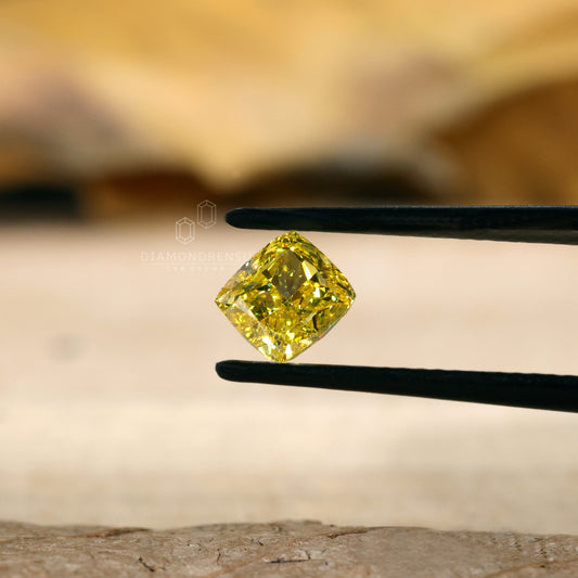 Fancy Yellow Cushion Lab Grown Diamond, 1.01 CT Cushion Cut VS Clarity Lab Grown Diamond for Custom Jewelry