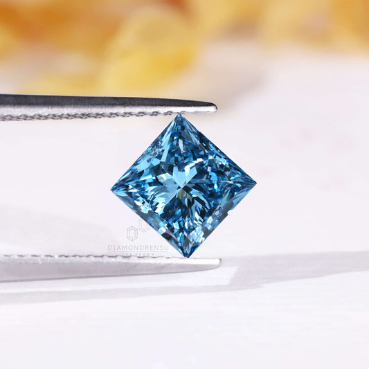 IGI Certified 1.51 CT Princess Cut Fancy Vivid Blue Lab Grown Diamond