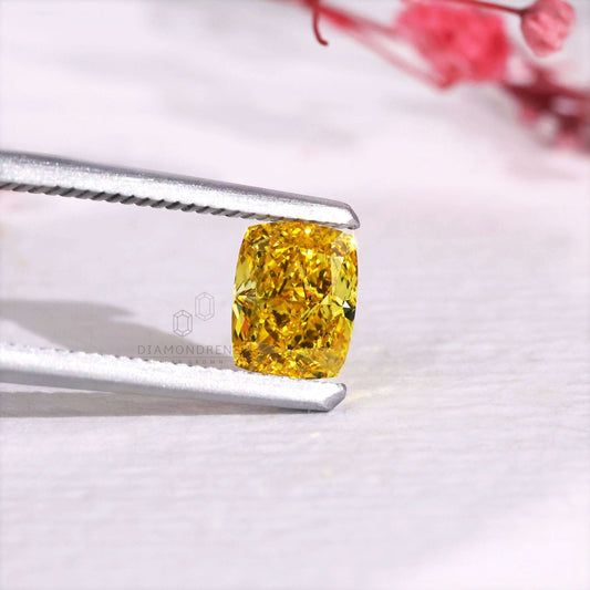 1.02 CT Elongated Cushion Cut Yellow Color Lab Grown Diamond