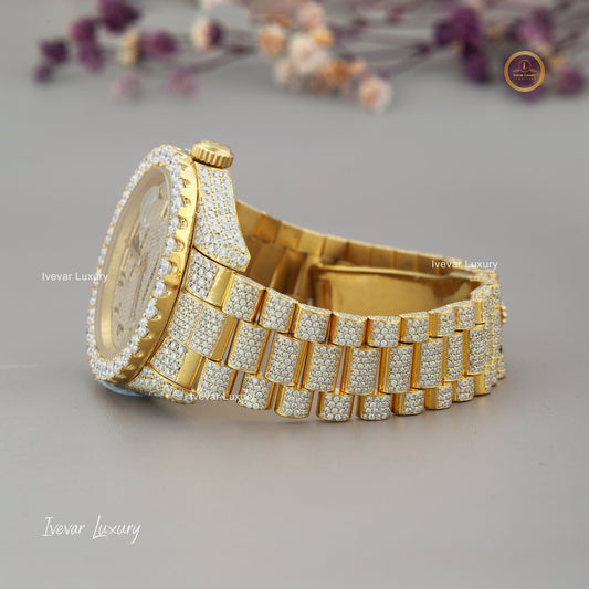 Full Iced Out Moissanite Diamond Gold Watch by Ivevar Luxury