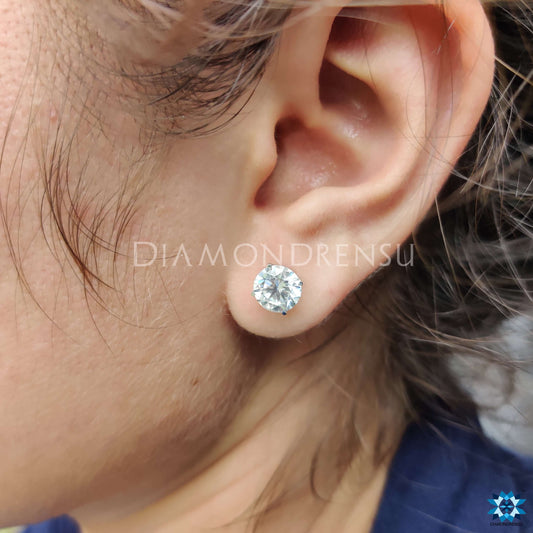 2.40 TW Round Brilliant Cut Classic Moissanite Stud Earrings