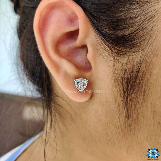 2.51 TCW Trillion Cut Classic White Gold Moissanite Stud Earrings