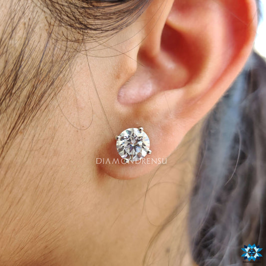 3.64 TCW Round Brilliant Cut Colorless Moissanite Stud Earrings