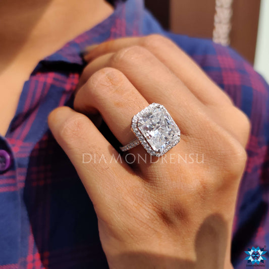 Amazing Hidden Halo Pave Radiant Moissanite Engagement Ring