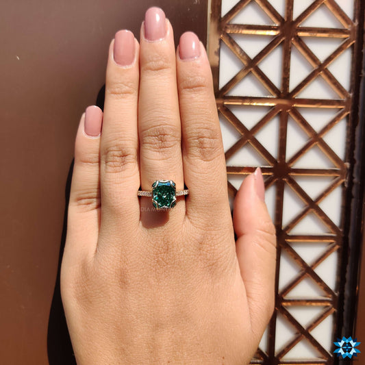 Vintage Style Engagement Ring, 3.30 CT Radiant Cut Green Moissanite Ring