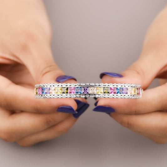 Rainbow sapphire luxury cable bracelet by Ivevar