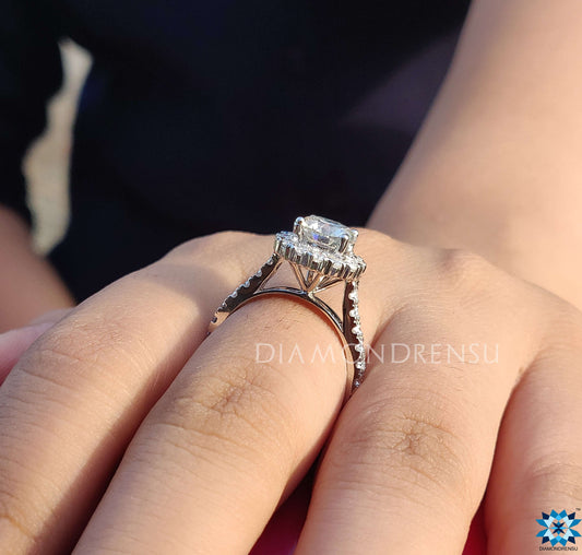 Round Moissanite Cathedral Pave Halo Moissanite Engagement Ring