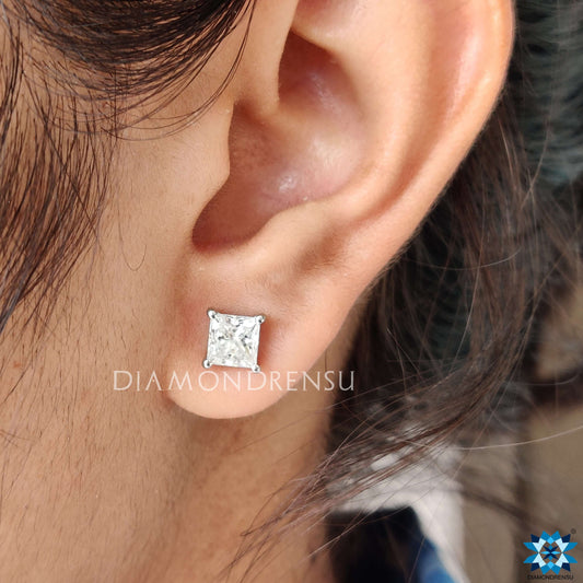 1.90 TCW Princess cut Moissanite Diamond Stud Earrings