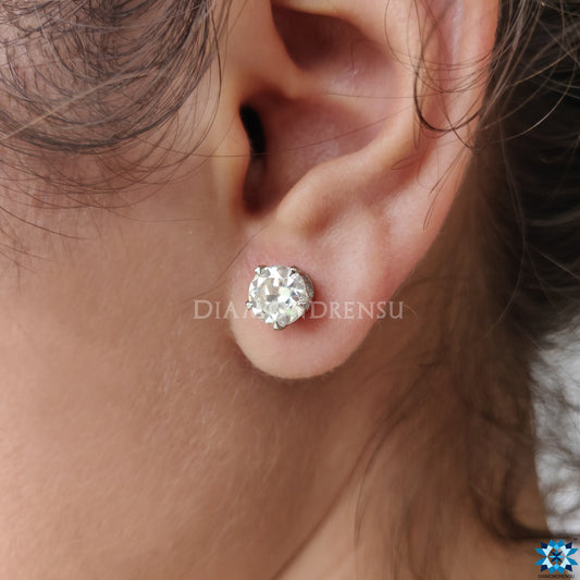 Round Old European Cut Colorless Moissanite Screw Back Stud Earrings - Five Prong Set