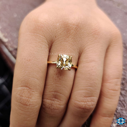 2.50 CT Yellow Cushion Old European Cut Statement Solitaire Wedding Ring